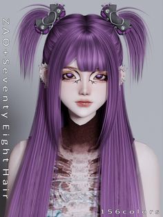 an animated image of a woman with long purple hair and cat ears on her head