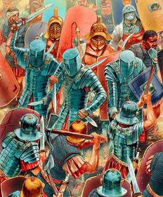 an image of a group of men in armor with swords and shields on their backs