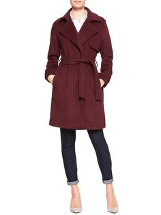 Double-Faced Wrap Coat Fitted Pea Coat With Belted Cuffs For Fall, Belted Outerwear For Business In Fall, Fall Wool Coat With Notch Lapel And Belted Cuffs, Fall Wool Coat With Belted Cuffs And Notch Lapel, Formal Fall Pea Coat With Belted Cuffs, Long Coat Outerwear With Tie Waist For Work, Belted Outerwear With Notch Lapel For Fall, Fall Wool Coat For Workwear, Belted, Office Wool Coat With Belted Cuffs For Fall