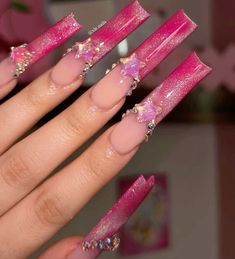 Acrylic Nails Almond Long, Pink Acrylic Nails Almond, Hot Pink Acrylic Nails, Tapered Square Nails, Punk Nails, Red Acrylic Nails, Cute Nail Art Designs