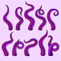 an image of purple octopus tentacles on a pink background illustration in the style of doodle art