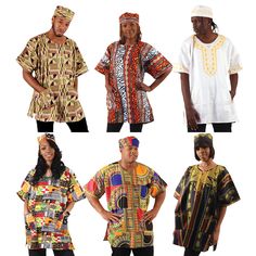 Classic style meets vibrant tradition with our African print dashiki t-shirts. These shirts are a timeless choice, easily worn with jeans for a casual look or dressed up for special events. Features: Selection of six unique dashikis, each with distinctive patterns and colors. Variety of prints, from bold African motifs to intricate designs. Made with a mix of cotton and polyester for comfort and ease. Size & Fit: Generously sized to fit up to a 56" bust and a 35" length. The assortment caters to African Motifs, African Dresses, Intricate Designs, African Women, African Dress, African Clothing, African Print, Fashion Inspo Outfits, Special Events