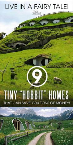 an advertisement for tiny hobbit homes that can save you tons of money in the future