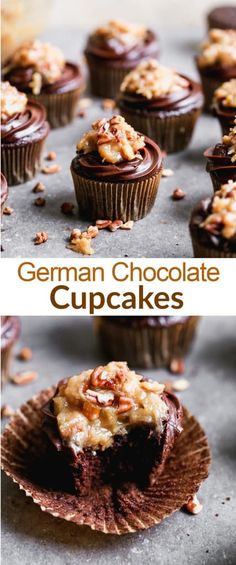 german chocolate cupcakes with pecans on top