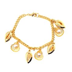 18 Karat Gold Filled Ball Chain Bracelet Material: 18 Karat Gold Filled Bracelet length: Options Available Charm Length: Approx 18-20mm Proper Care for your new MaLiBeads: Gold Filled products are durable; however, please remember to apply beauty products such as perfume, hairspray or deodorant before wearing your jewelry as certain chemicals in these products may damage the finish. Always remove your jewelry before swimming, bathing, doing household chores or using abrasive cleaners. To clean y Gold Charm Bracelet With Lobster Clasp For Beach, Gold Shell Strand Bracelets, Gold Shell-shaped Bracelet For Vacation, Gold Strand Bracelet With Ocean-inspired Style, Gold Shell Bracelet For Vacation, Gold Shell Beaded Strand Bracelets, Adjustable Gold Charm Bracelet Ocean-inspired, Gold Bracelets With Lobster Clasp For Vacation, Gold Bracelet With Lobster Clasp For Vacation