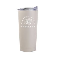 a white tumbler cup with the words ontario shockers on it