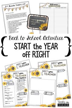 the back to school activities start the year off right with sunflowers and writing