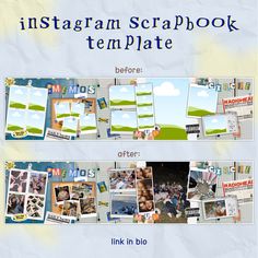 the instagram scrapbook template is shown with different pictures and words on it, including photos