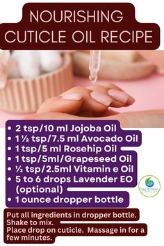 With the heat we have been experiencing this summer keeping my skin in good condition has been a challenge.  Here is a great cuticle oil recipe I like…. Homemade Cuticle Oil Recipes, Cuticle Oil Recipe, Cuticle Oil Diy, Carrier Oils For Essential Oils, Coconut Recipe, Grow Nails Faster, Diy Skin Care Recipes, Love Oil, How To Grow Nails