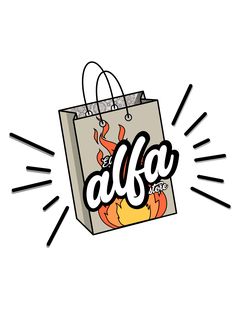 a shopping bag with the word'alka'on it and flames coming out of it