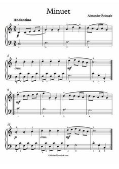 sheet music with the words minutet