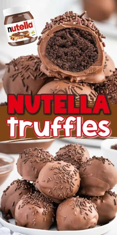 nutella truffles with chocolate frosting and sprinkles on top