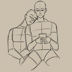 a drawing of two people sitting next to each other with their arms around one another