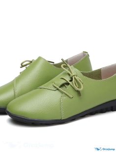 OrcaJump - Femmes Chaussures Slip-Ons Plus Size Talon Plat Bout Rond Casual Minimalisme Marche Quotid Green Comfortable Flats With Round Toe, Casual Green Flats With Flat Heel, Casual Green Flats With Rubber Sole, Green Slip-on Casual Flats, Casual Green Slip-on Flats, Comfortable Lace-up Flats For Spring, Casual Green Flats For Spring, Flat Oxford Shoes, Fall Heels