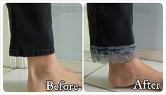 before and after photos of someone's feet with lace on them