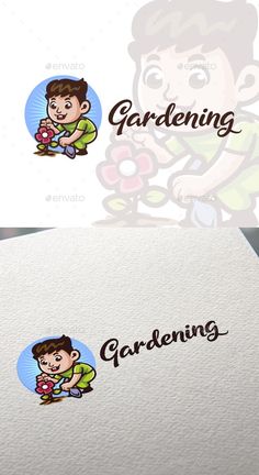 the logo for gardening company is shown on top of a white paper with an image of a