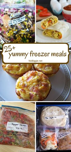 there are many different pictures of food in this collage with the words yummy freeze meals