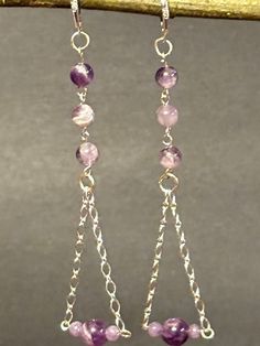 These are one of a kind beautifully handcrafted Dog tooth amethyst Geometric Dangle earrings. They hang from sterling silver chain, and close with lever back earring wires. Wire Chandelier Earrings, Jewelry Making Earrings, Dog Teeth, Handmade Wire Jewelry, Amethyst Gemstone, Diy Earrings, Chandelier Earrings, Semi Precious Gemstones, Sterling Silver Chains