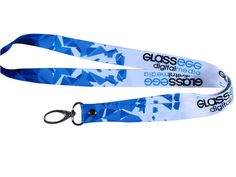 a lanyard with blue and white designs on it