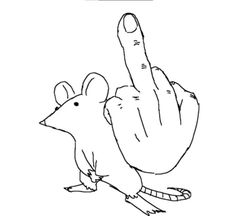 a hand making the peace sign with a mouse on it