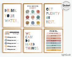 six posters with different sayings on them, including the words get your water and it's ok to do