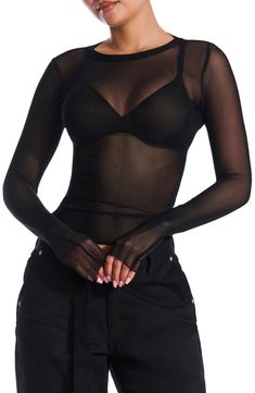 Sheer Black Top Outfit Aesthetic, Shear Black Top, Sheer Black Top Outfit Plus Size, Sheer Black Long Sleeve Top, Style Sheer Top, Sheer Black Button Up Shirt Outfit, All Black Cute Outfits, Sheer Mesh Long Sleeve Top, Sheer Clothes Outfit