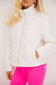 Stay warm and stylish in the BOW SEASON PUFFER JACKET! Featuring a playful pink bow adorned with silver stars, this jacket will keep you cozy and on trend. Don't let the cold weather cramp your style - embrace it with this quirky and fun jacket! All orders are currently shipping within 14 business days. To receive item quicker, expedited shipping is available at checkout. **All Christmas orders must be placed with expedited shipping to guarantee delivery by Dec. 24 if placed after Dec. 10. All 2 Bow Season, Fun Jacket, Pink Puffer Jacket, All Christmas, Embrace It, Cool Jackets, Silver Stars, Pink Bow, Don't Let