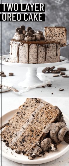 oreo cake pin with text overlay Easy Two Layer Cake, Homemade Layer Cake, Easy Cakes To Make At Home, Two Layer Cake Ideas, Three Layer Cake Recipe, Oreo Cake Recipe Easy, Diy Layered Cake, May Birthday Cake, Coffee Shop Cakes