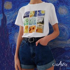 Van Gogh paintings grid - Unisex tshirt – Galartsy Artsy Short Sleeve T-shirt With Artwork, White T-shirt With Artwork For Summer, Aesthetic Graphic Print T-shirt For Summer, Summer Graphic Tee With Custom Artwork, Custom Artwork T-shirt For Artistic Expression In Summer, Artsy White Summer Art, Summer Graphic Print T-shirt For Artistic Expression, Artsy Summer T-shirt, Artistic Summer T-shirt With Custom Artwork