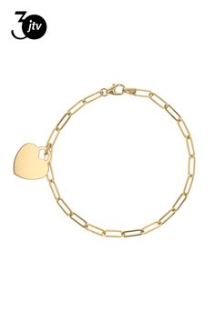 14k Yellow Gold Paperclip Link Heart Charm Bracelet.  Bracelet measures approximately 1/8 of an inch in width and has a lobster claw clasp. Heart charms measures approximately 11/16" L x 9/16" W. Classic Jewelry With Lobster Clasp For Valentine's Day, Classic Yellow Gold Heart Charm Bracelet, Classic Heart-shaped Bracelets With Lobster Clasp, Classic Heart-shaped Bracelet With Lobster Clasp, Classic Heart Bracelets With Lobster Clasp, Classic Heart Bracelet As Gift, Yellow Gold Bracelet With Lobster Clasp For Valentine's Day, Classic Gold Heart Bracelet With Charm, Heart Charm Bracelet