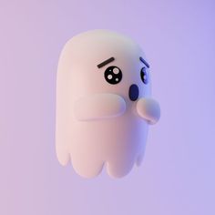 a white ghost floating in the air with eyes and nose on it's head