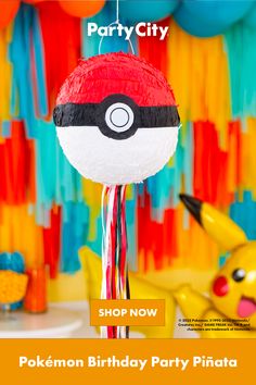 the pokemon birthday party pinata is on display