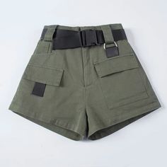 High Waist Wide Leg Cargo Women's Shorts Vintage Sashes Solid Khaki Pocket Women Shorts 2020 Summer Fashion NEW Casual Clothes Color: Black ,Khaki ,Army Green Attention The belt is includedwith the shorts. Size Chart Size Shoulder (cm) Hip (cm) Waist (cm) Length (cm) Leg(cm) S - 94 60 32 58 M - 98 64 33 60 L - 102 68 34 64 NOTE: Please compare the detail sizes with yours before you buy!!!(2.54cm = 1inch) All are measured by hand, so please allow2-3 cm mistake. SIZE OF XL Hip 106cm,Waist 72cm,Len