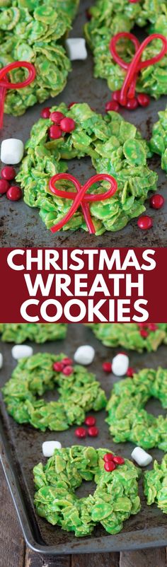 christmas wreath cookies on a baking sheet