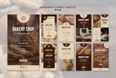 bakery shop instagram stories templates with bread and pastries on the front cover