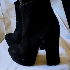 Steve Madden - Platform Booties - Genuine Soft Suede Upper And Heels - Size 8 - Never Been Worn - Despite Height, Very Comfortable And Beautiful - Can Be Worn With Anything From Jeans To Dress Up Platform High Heel Booties Medium Width, Formal Suede Platform Boots With Round Toe, Suede Round Toe Boots For Night Out, Black Platform Booties With Closed Toe, Ankle-high Suede Boots For Night Out, Black Booties With Round Toe For Night Out, Black Platform Booties For Night Out, Suede Ankle-high Boots For Night Out, Black High Heel Platform Booties