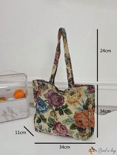 Bird in Bag - Small Double-Patterned Shopping Bag Casual Floral Print Shoulder Bag For Daily Use, Casual Rectangular Canvas Bag With Floral Print, Trendy Floral Print Tote Shoulder Bag, Casual Floral Print Bags For Daily Use, Trendy Floral Print Travel Shoulder Bag, Casual Floral Print Satchel Shoulder Bag, Casual Floral Print Tote Bag, Daily Use Floral Print Rectangular Shoulder Bag, Trendy Travel Bag With Floral Print