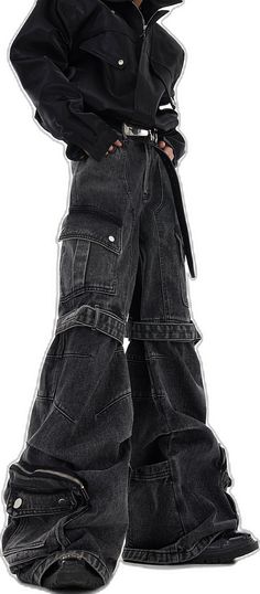 Baggy Black Wide Leg Jeans, Black Baggy Wide-leg Jeans, Black Baggy Wide Leg Jeans, Black Wide Leg Grunge Jeans, Fitted Washed Black Cargo Jeans, Oversized Washed Black Bottoms For Fall, Fitted Washed Black Cargo Jeans With Pockets, Casual Black Full-length Jeans, Black Full Length Jeans For Streetwear