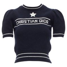 CHRISTIAN DIOR 2022 100% cashmere navy white puff sleeve crew crop sweater FR34 XXS Reference: AAWC/A00829 Brand: Dior Designer: Maria Grazia Chiuri Collection: 2022 Material: Wool, Cashmere Color: Navy, White Pattern: Solid Closure: Slip On Made in: Italy CONDITION: Condition: Excellent, this item was pre-owned and is in excellent condition. This piece is still in its beautiful condition, ready to be loved. Comes with: Style code present (Generic) SIZING Designer size: FR34 Size reference: US0 Christian Dior 2022, Dior 2022, Dior Clothing, Polka Dot Cardigan, Belted Sweater, 20th Century Fashion, Dior Designer, Cashmere Color, Maria Grazia Chiuri