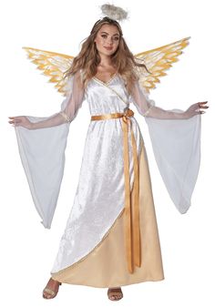 Angel Costumes, Xmas Fashion, Golden Bow, Draped Sleeves, Drape Sleeves