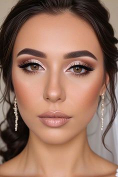 Subtle Nude Glam, bridal makeup, wedding makeup, bridal makeup look Wedding Bridal Makeup Hooded Eyes, Makeup To Go With Rose Gold Dress, Sparkle Bride Makeup, Wedding Cat Eye Makeup, Dramatic Bridesmaid Makeup, Makeup Looks For Mauve Dress, Super Woman Makeup Halloween, Bridal Makeup Romantic Glam, Glam Makeup For Pink Dress