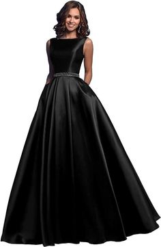 All Black Affair, Satin Prom Dress Long, Best Evening Dresses, Beaded Formal Dress, Wedding Guest Attire, Prom Dresses With Pockets, V Neck Prom Dresses, The Little Black Dress, Designer Evening Dresses