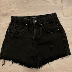 Wild Fable Black Denim Jean Shorts, Size 00, High-Waisted, Brand New Condition, Never Worn. Trendy High Waist Black Bottoms, Trendy High-waisted Black Bottoms, Trendy Black Short Bottoms, Trendy Black Shorts, Trendy Ripped Washed Black Bottoms, High Waist Black Denim Bottoms, Trendy Black Cutoff Jeans, Trendy Black Short Jeans, High Rise Washed Black Grunge Bottoms