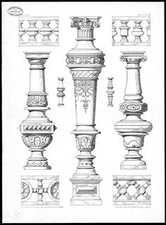 four different types of vases are shown in this drawing