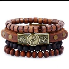 Unisex Vegan Leather Bracelet Yin Yang Set Set Includes One Vegan Leather Adjustable Buckle Bracelet 3 Wooden Style Beaded Bracelets Thanks So Much For Looking! Yin En Yang, Friendship Relationship, Faux Leather Bracelets, Beaded Leather Bracelet, Rope Jewelry, Fashion Beads, Braided Leather Bracelet, Mens Leather Bracelet, Woven Bracelets