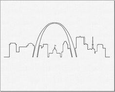 the st louis skyline is depicted in black and white with an outline of the gateway arch