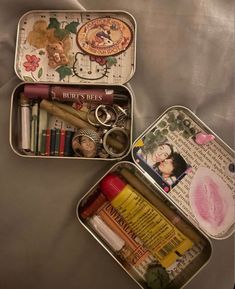 two tins filled with different types of items