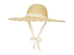 Lack of Color Scalloped Dolce Hat - Caps : Natural : Finish your sunny-day looks in elegant style with the Lack of Color Scalloped Dolce Hat. Shallow - classic crown height. Trimmed with cream cotton ribbon tie closure. UPF rating 50+ sun protection. 100% golden wheat straw. Spot clean. Imported. Measurements: Circumference: 23 1 2 in Brim: 5 1 2 in Product measurements were taken using size MD (57cm). Please note that measurements may vary by size. Golden Wheat, Crown Heights, Wheat Straw, Ribbon Tie, Elegant Style, Floppy Hat, Sunny Days, Hats, Color