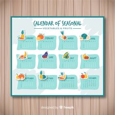 a calendar with fruits and vegetables on it