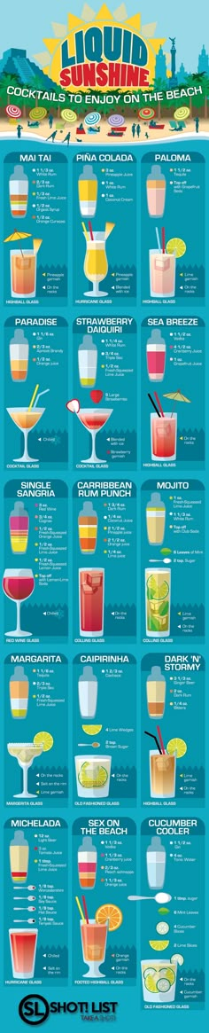 an info poster showing different types of drinks in the world, including beverages and cocktails